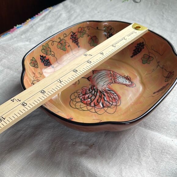 LANG redware Wine Country Susan Winget  Roster serving bowl. 2005 - Picture 6 of 8